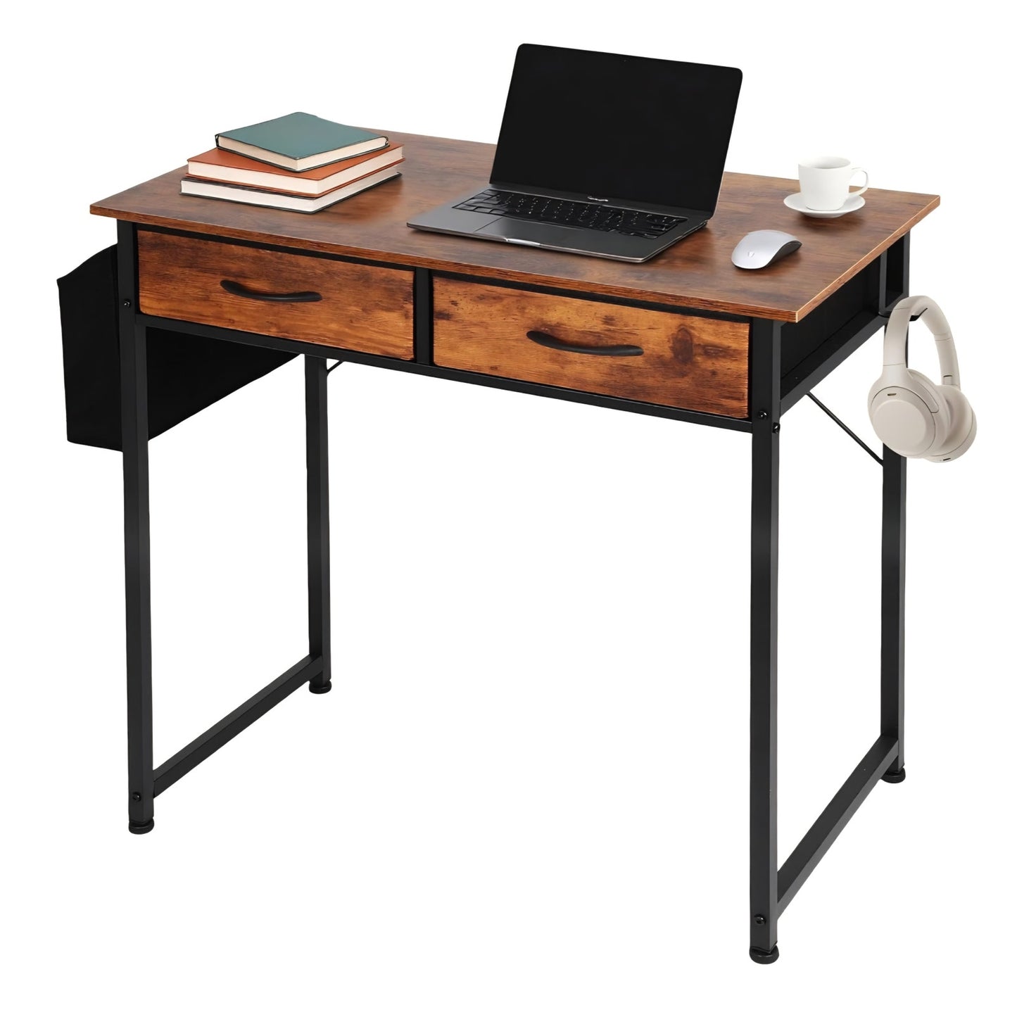 31.5 Inch Small Home Office Desk with 2 Fabric Drawers, Computer Desk with Drawers