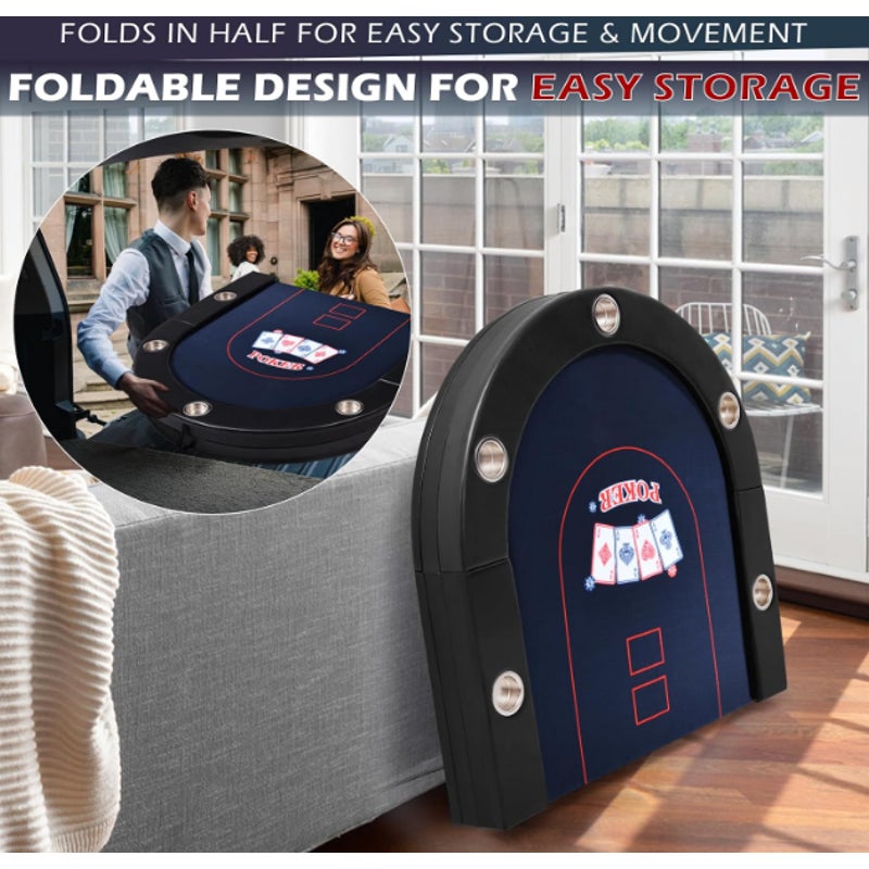 72" Foldable Poker Table for 8 Players, Texas Holdem