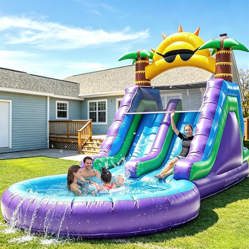 26FT Inflatable Water Slide for Kids & Adults, Full PVC, 1100W Blower, 1100W blower, 700 lb capacity