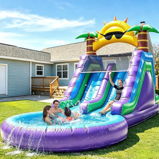 26FT Inflatable Water Slide for Kids & Adults, Full PVC, 1100W Blower, 1100W blower, 700 lb capacity