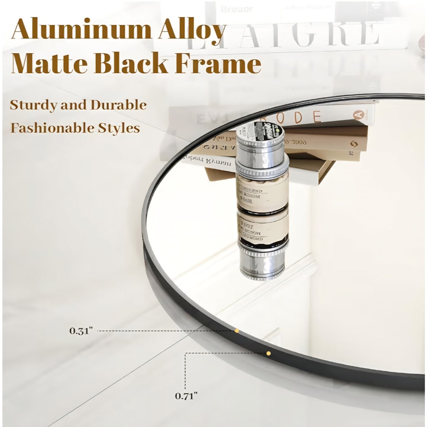 VooBang Large Black Round Bathroom Mirror, 45 inch Circle Wall Mounted Hanging