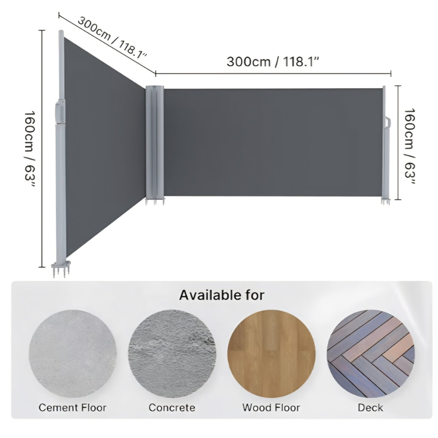 236"x63" Retractable Side Awning Full Aluminum Patio Outdoor Privacy Divider, Water & UV Resistant
