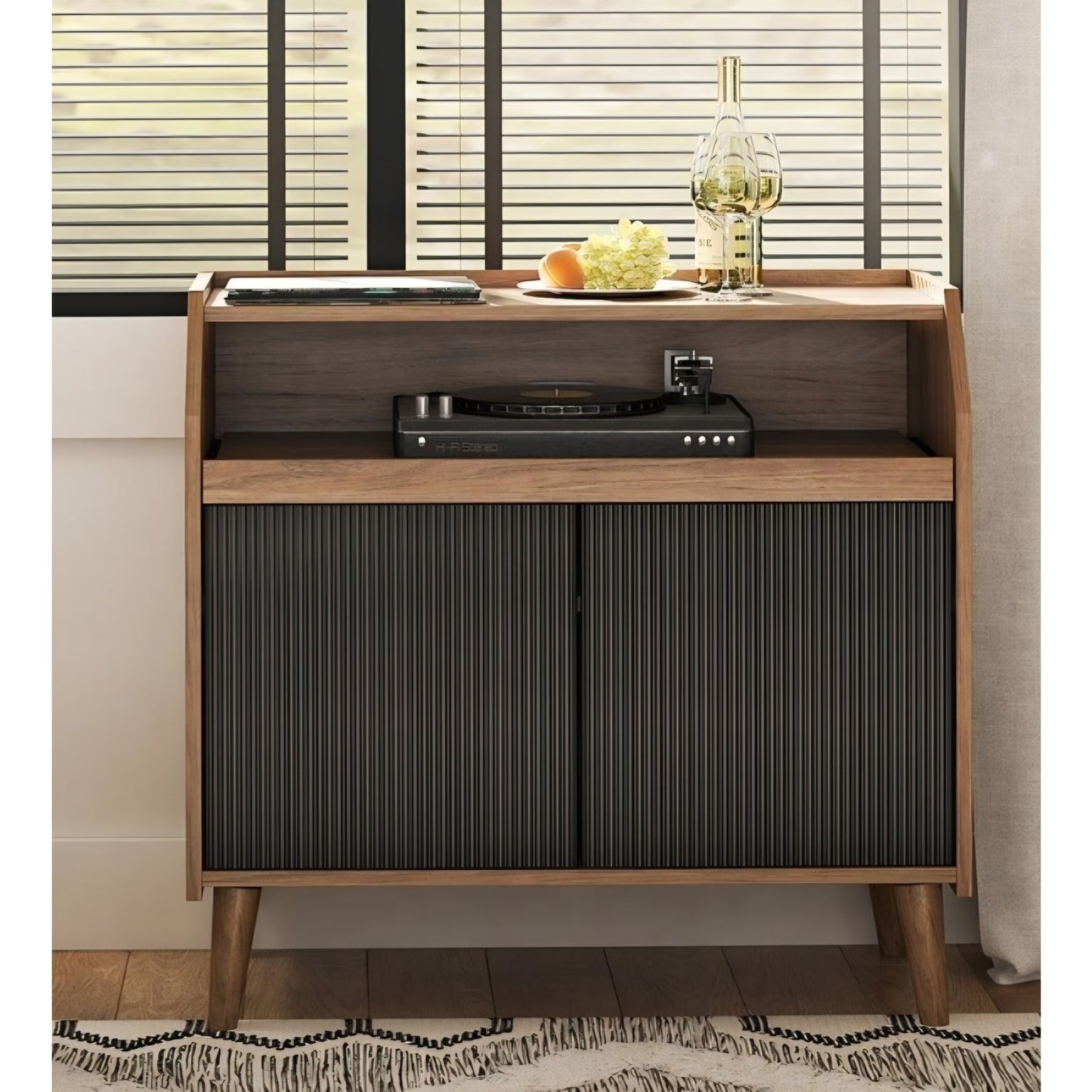 Modern record player cabinet with storage