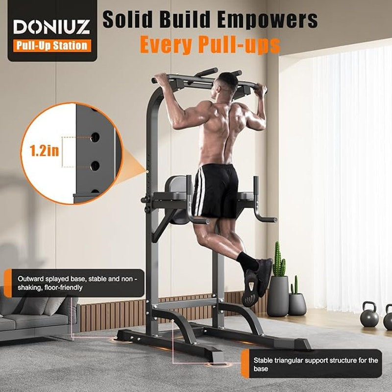 DONIUZ Power Tower Pull Up Bar and Dip Station, Multi-Function Home Gym, Height Adjustable, Black