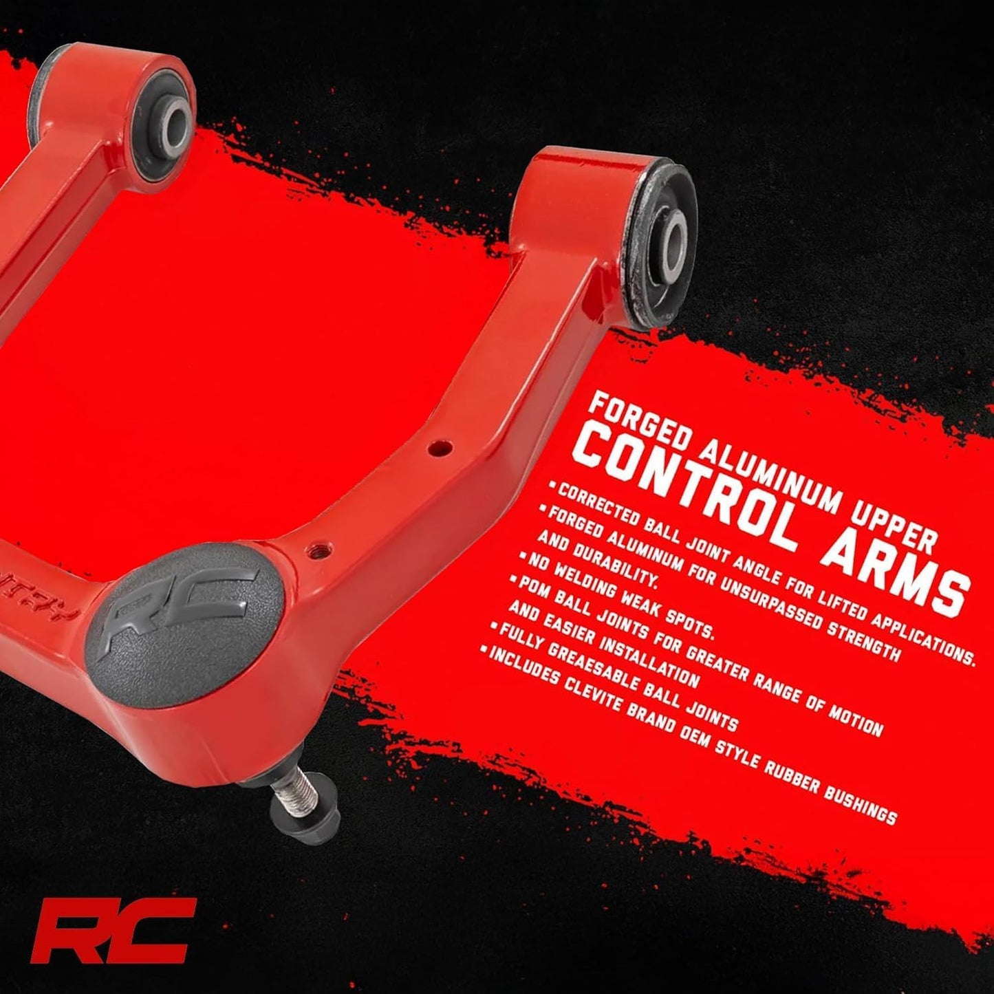 Rough Country Forged Aluminum Upper Control Arms for 12-18 Ram 1500-31201RED, Red Finish Color