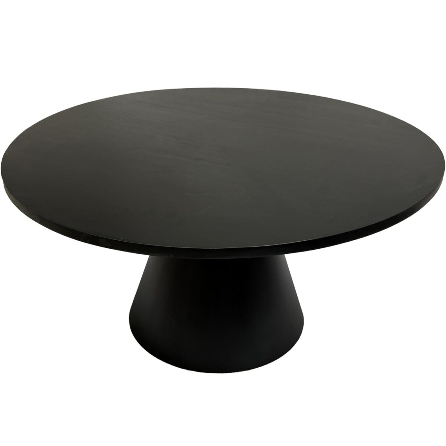 The Urban Port Fawn 32 Inch Coffee Table, Mango Wood Round Top, Modern Tapered Pedestal Base, Shiny