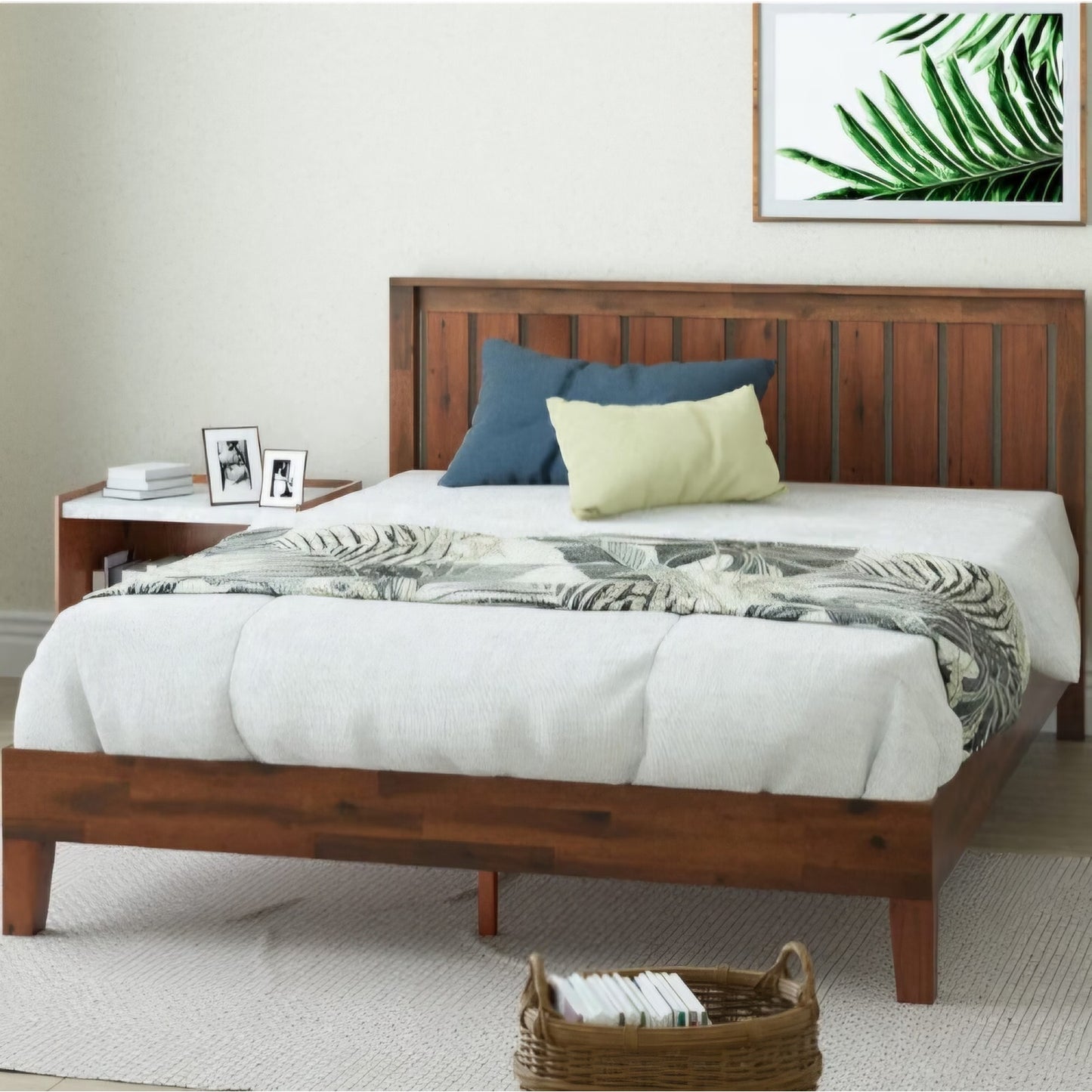 King Zinus Vivek Deluxe Wood Platform Bed Frame with Headboard, Slatted Headboard Wood Slat Support