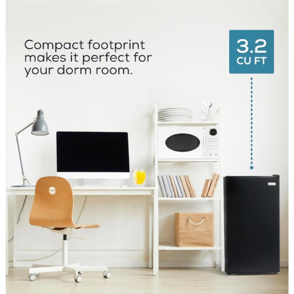 3.2 Cu.Ft. Mini Fridge with Freezer - Single Door Compact Refrigerator with Glass Shelves for Homes