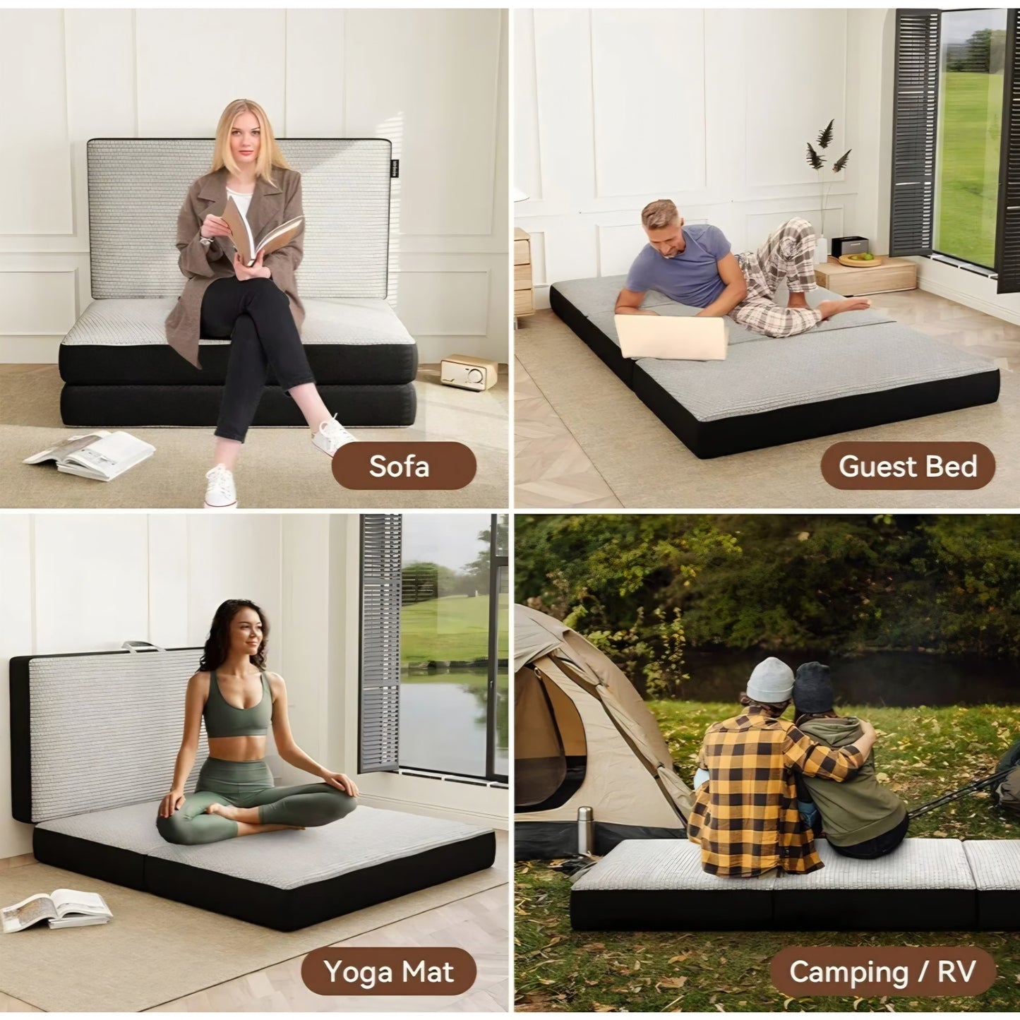 Full mattress, Memory Foam Trifold Mattress - Full Portable Floor Bed 6 Inch, Foldable Mat with Washable Cover,