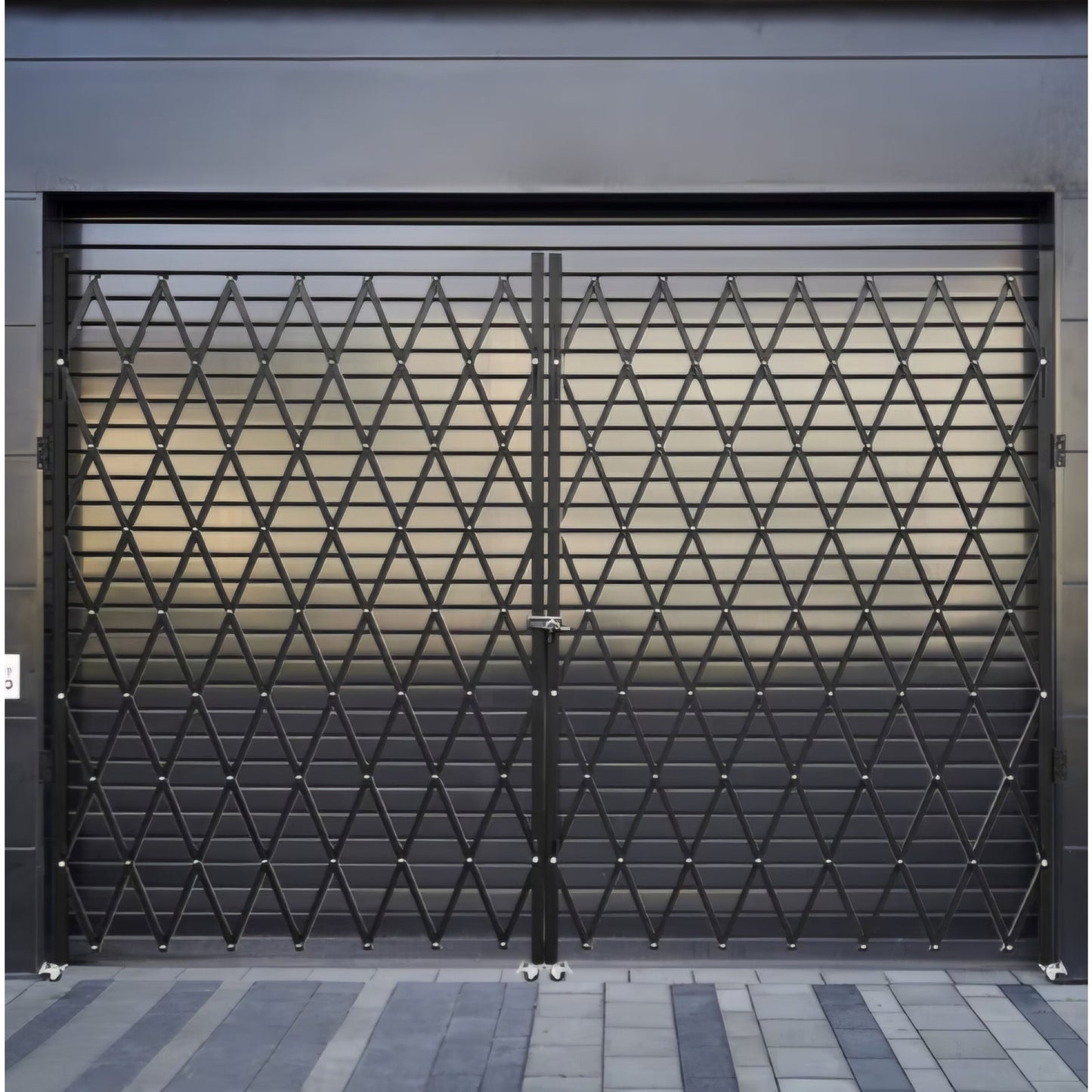 Double Folding Security Gate, 87" H x 150" W Folding Door Gate, Steel Accordion Security Gate