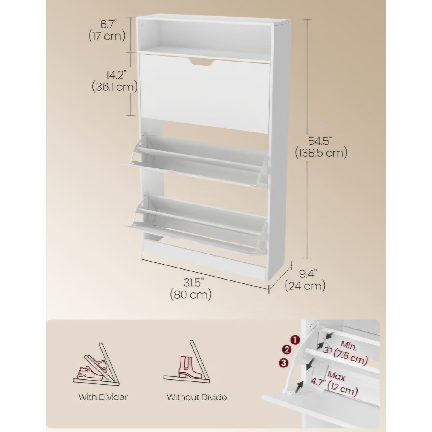 VASAGLE Custos Collection Shoe Organizer, Adjustable Dividers 9.4 x 31.5 x 54.5 Inches