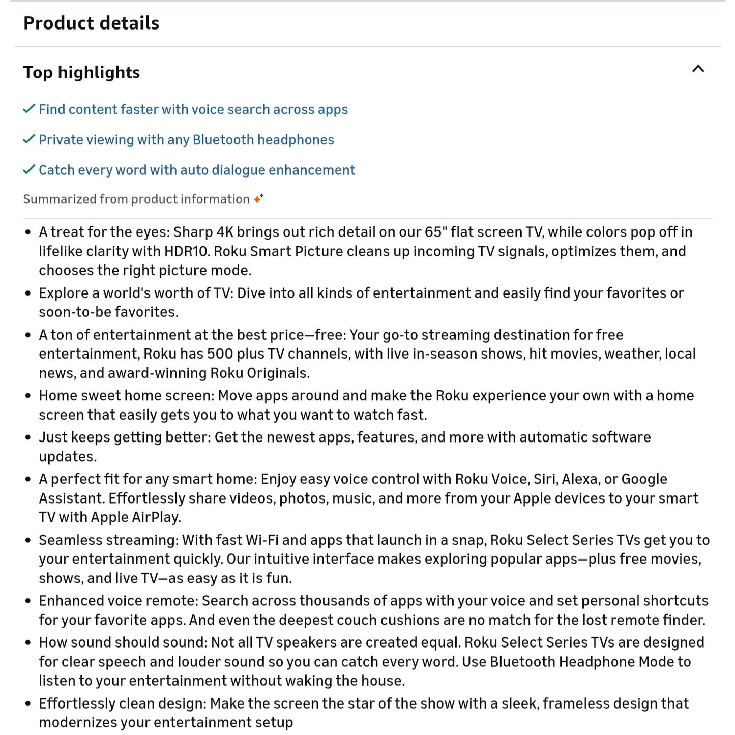 Roku Smart TV 2025 – 65-Inch Select Series, 4K HDR TV – RokuTV with Enhanced Voice Remote