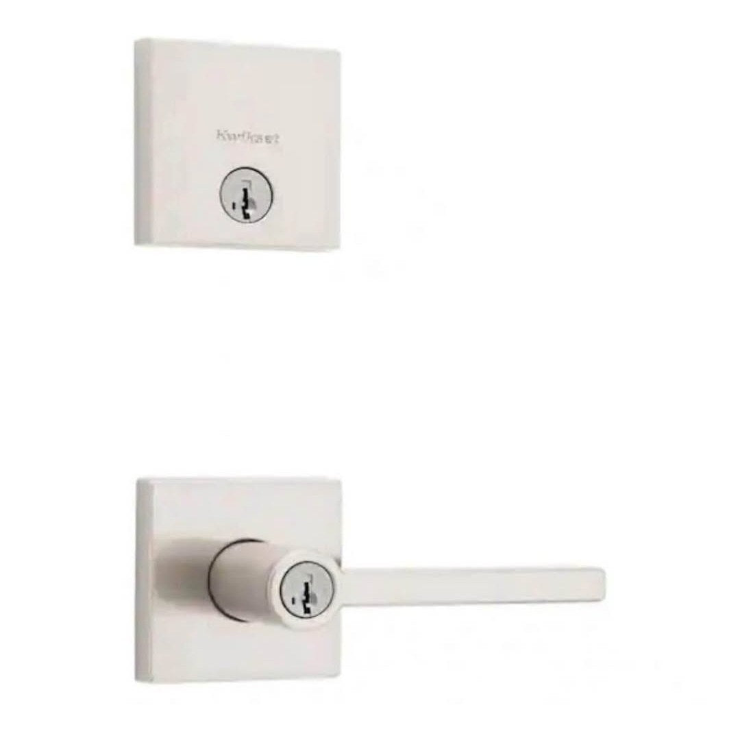 $30 obo Kwikset Halifax Satin Nickel Entry Door Handle with Single Cylinder Deadbolt ComboPack feat