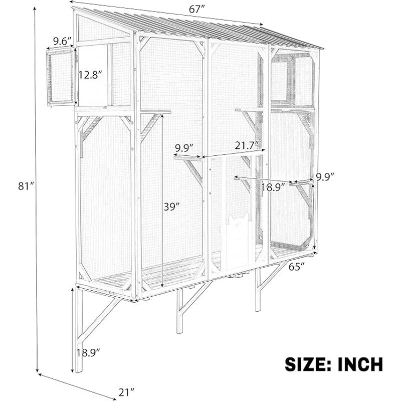 Window Mounted Cat Enclosure Outdoor Catio with 4 Platforms, Wooden, Wire Mesh, Grey & White