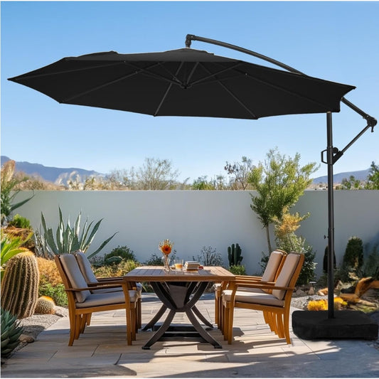 10ft Patio Umbrella with Base Included, Outdoor Offset Cantilever Umbrella, Crank and Cross Base,
