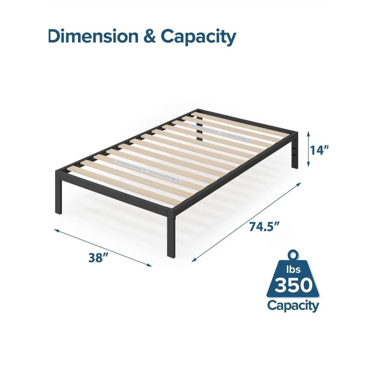 Zinus Mia Metal Platform Bed Frame Futon Mattress, Twin, Black