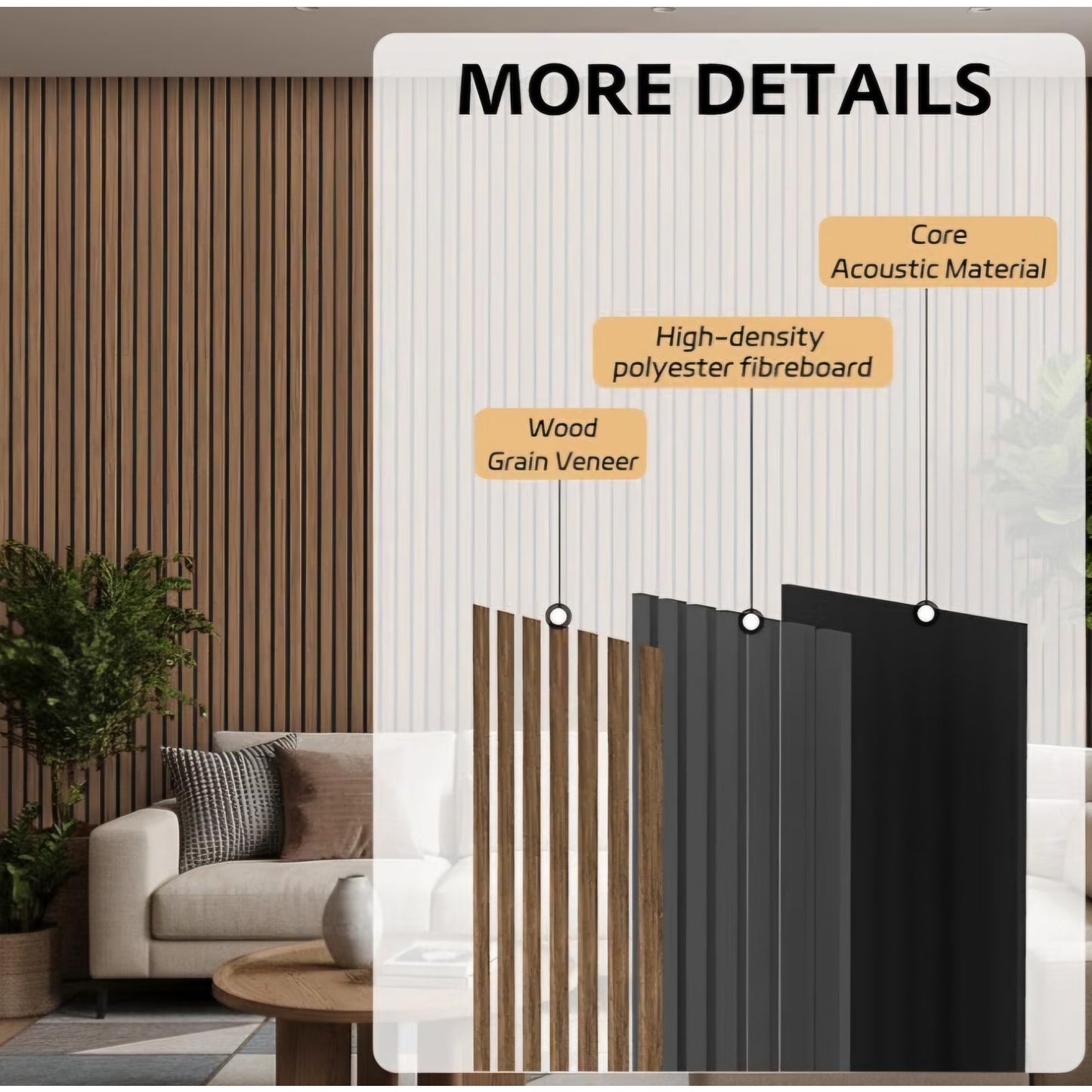 4 Pack Wood Panels for Wall, 106.3" × 11" Wood Slat Acoustic Panels for Wall, (Walnut)