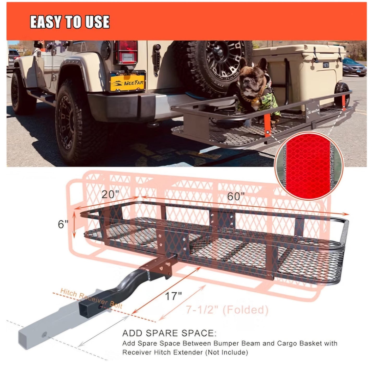 Hitch Mount Cargo Carrier Rack Basket 60"*20"*6"+Waterproof Bag 16 Cu.Ft.