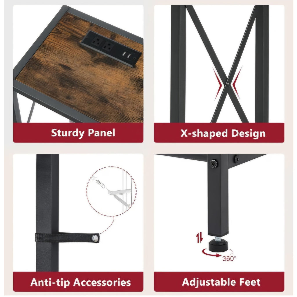 Console Table with Charging Station, 41.8" Entryway Table with Shelves, 2-Tier Narrow Sofa Table