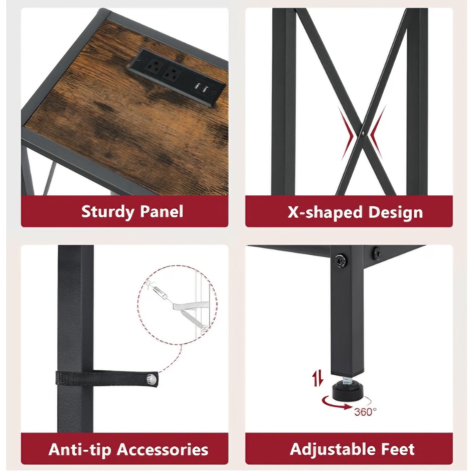 Console Table with Charging Station, 41.8" Entryway Table with Shelves, 2-Tier Narrow Sofa Table