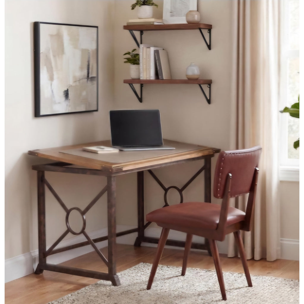 SEI FURNITURE Knightley Tilt Top Drafting Table - 51.5 inch Wide - Oak Wood Finish w/ Antique Brass