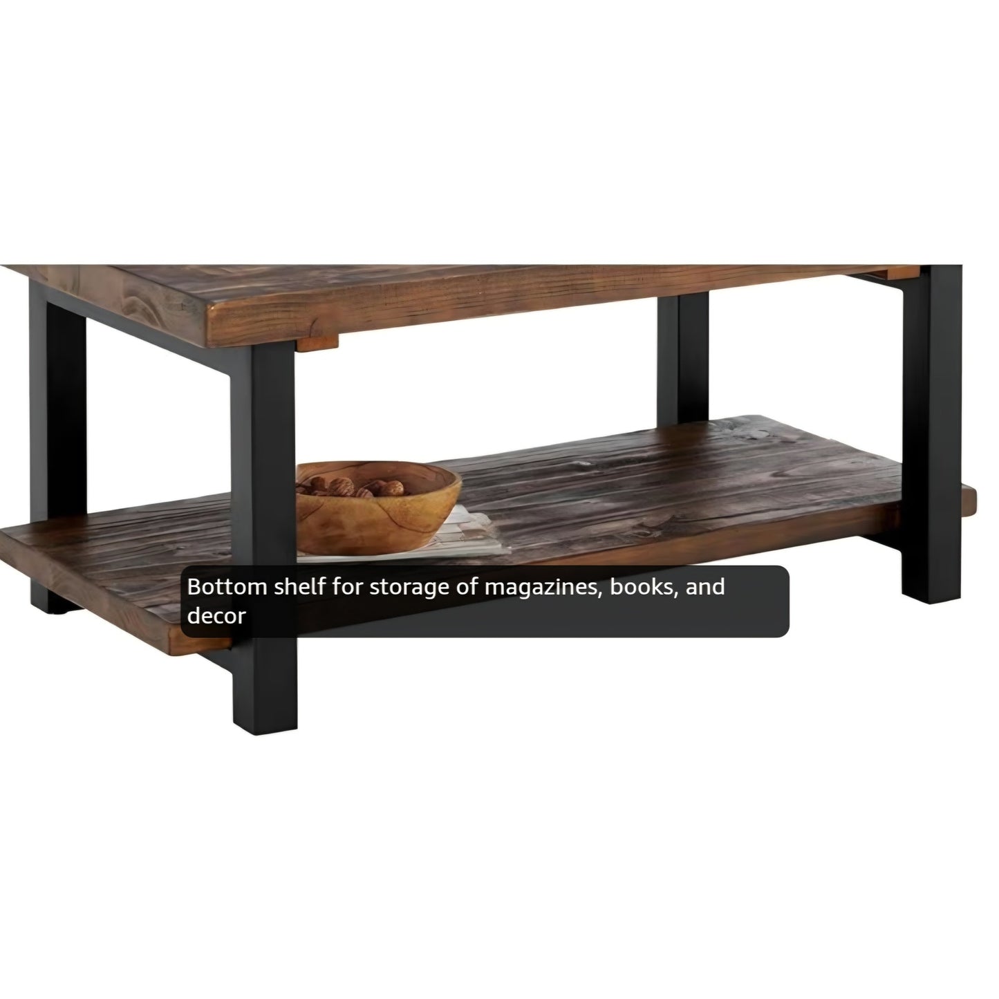 Rustic Coffee Table with Storage Shelf - 42-Inch Industrial Modern Metal and Solid Wood Living Room