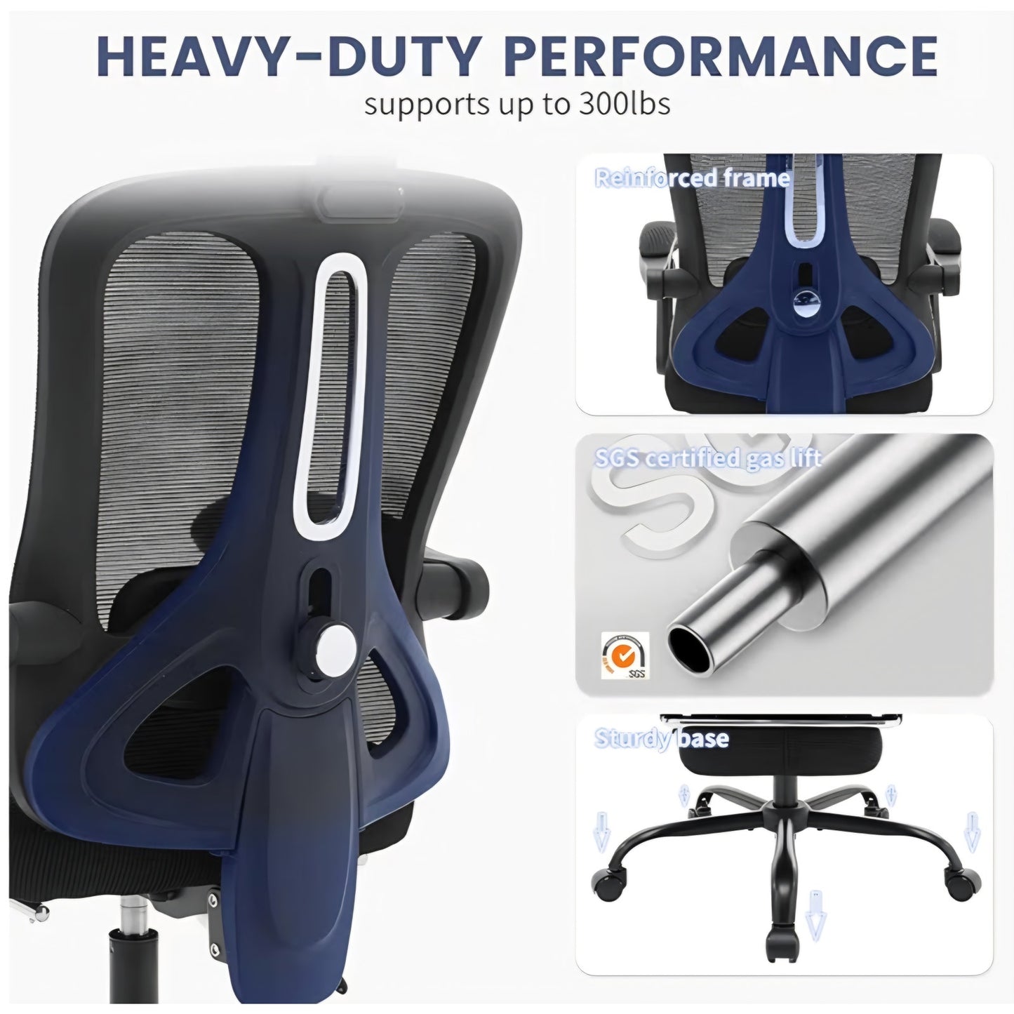 Ergonomic High-Back Office Chair with Footrest and Headrest, Mesh Desk Chair with Adjustable Lumbar