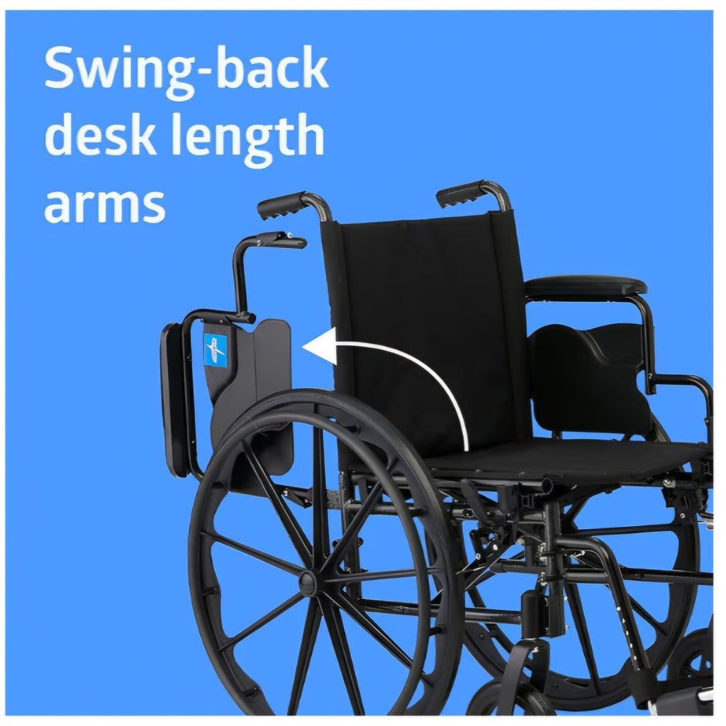 Medline 20” Foldable K4 Wheelchair with Swing-Back Desk-Length Arms & Swing-Away Footrests, 300 lbs