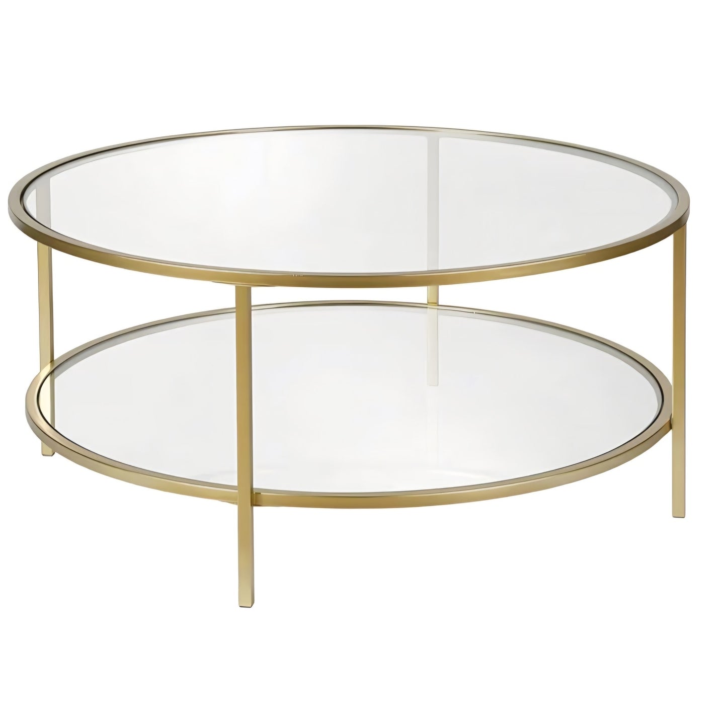 Henn&Hart 36" Wide Round Coffee Table with Glass Top in Brass, Round Coffee Table