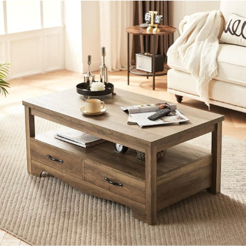 LINSY HOME Farmhouse Coffee Table with Storage, Wood Coffee Table for Living Room