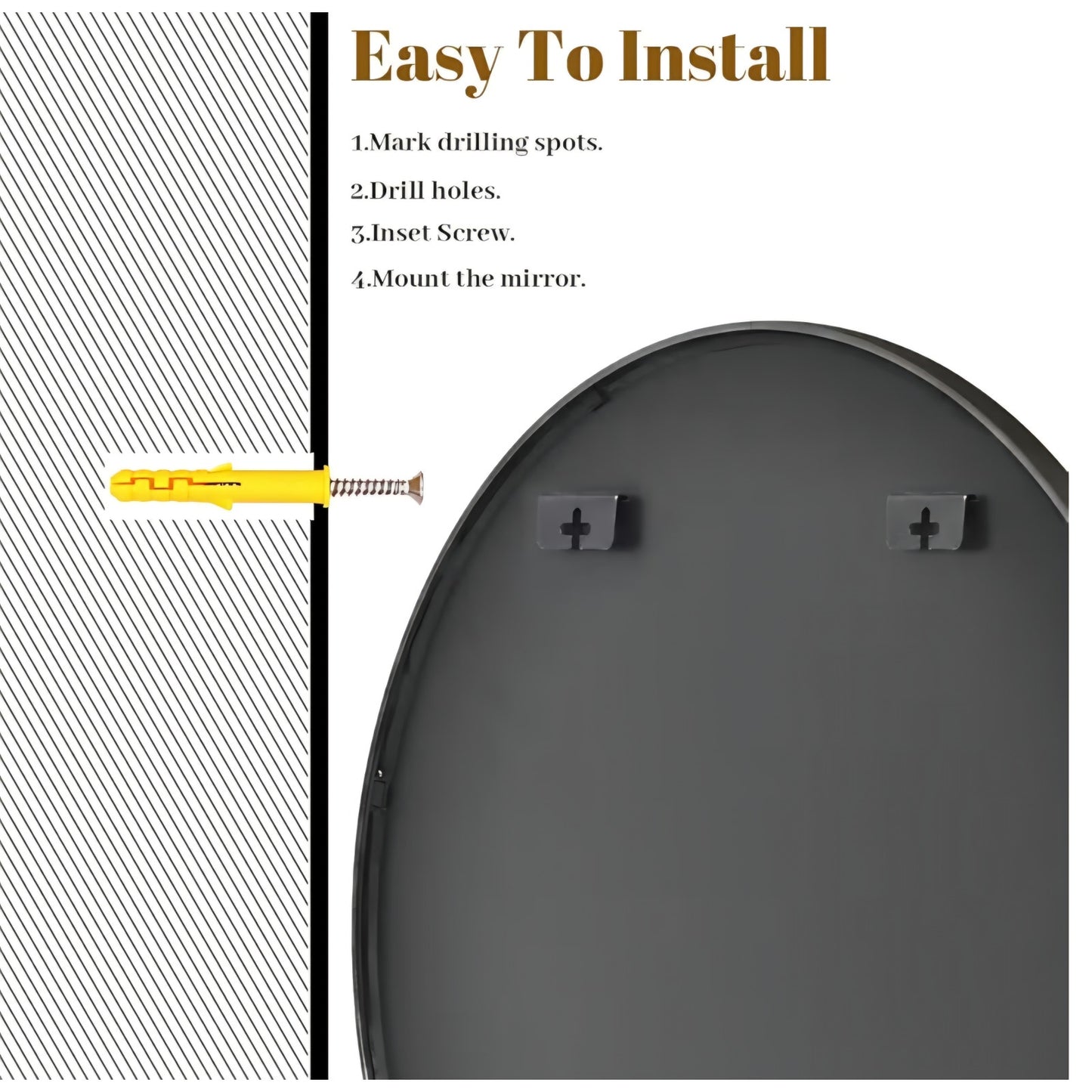 VooBang Large Black Round Bathroom Mirror, 45 inch Circle Wall Mounted Hanging