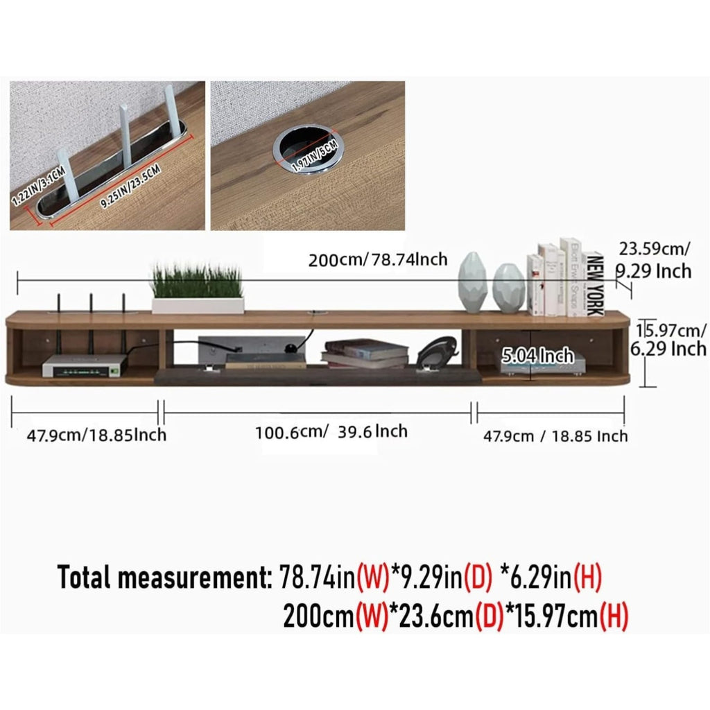 Pmnianhua Floating TV Console, 78'' Wall Mounted TV Stand for Bedroom & Livingroom - Walnut