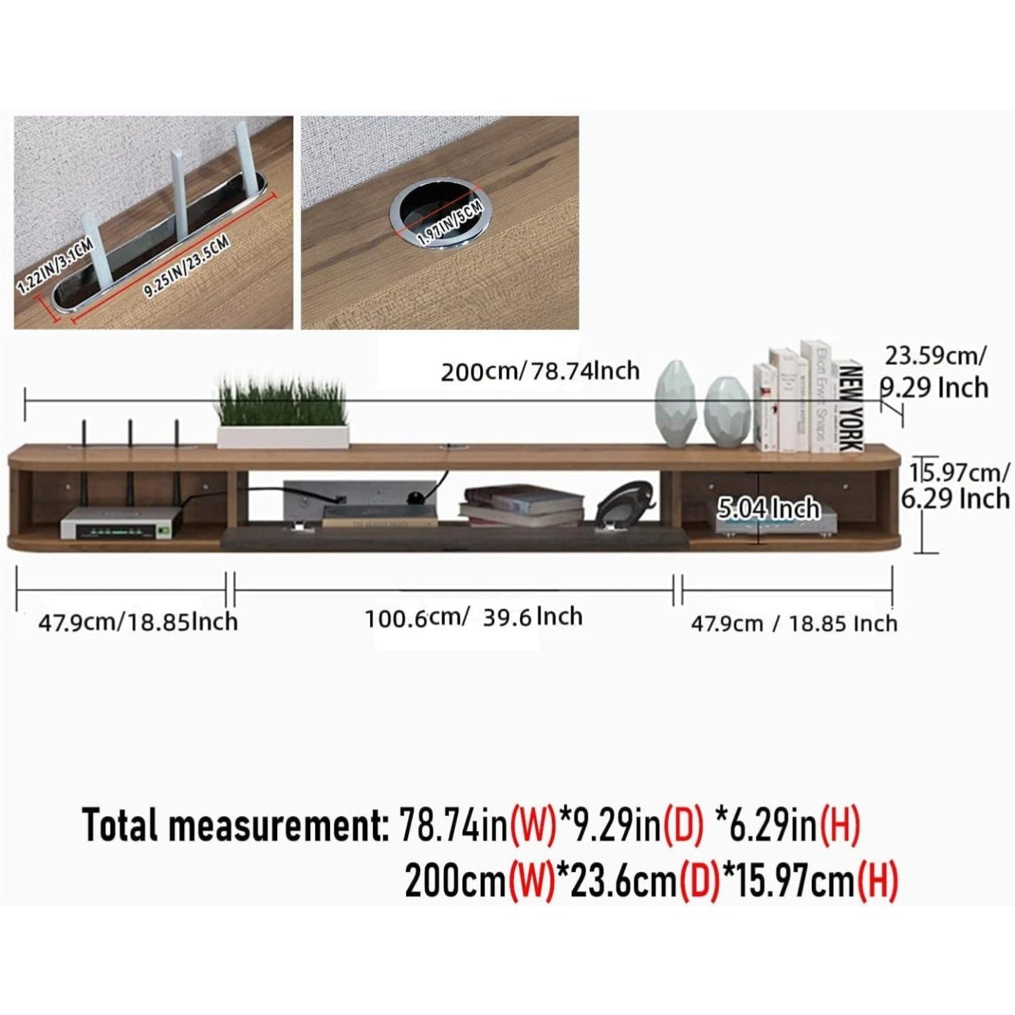 Pmnianhua Floating TV Console, 78'' Wall Mounted TV Stand for Bedroom & Livingroom - Walnut