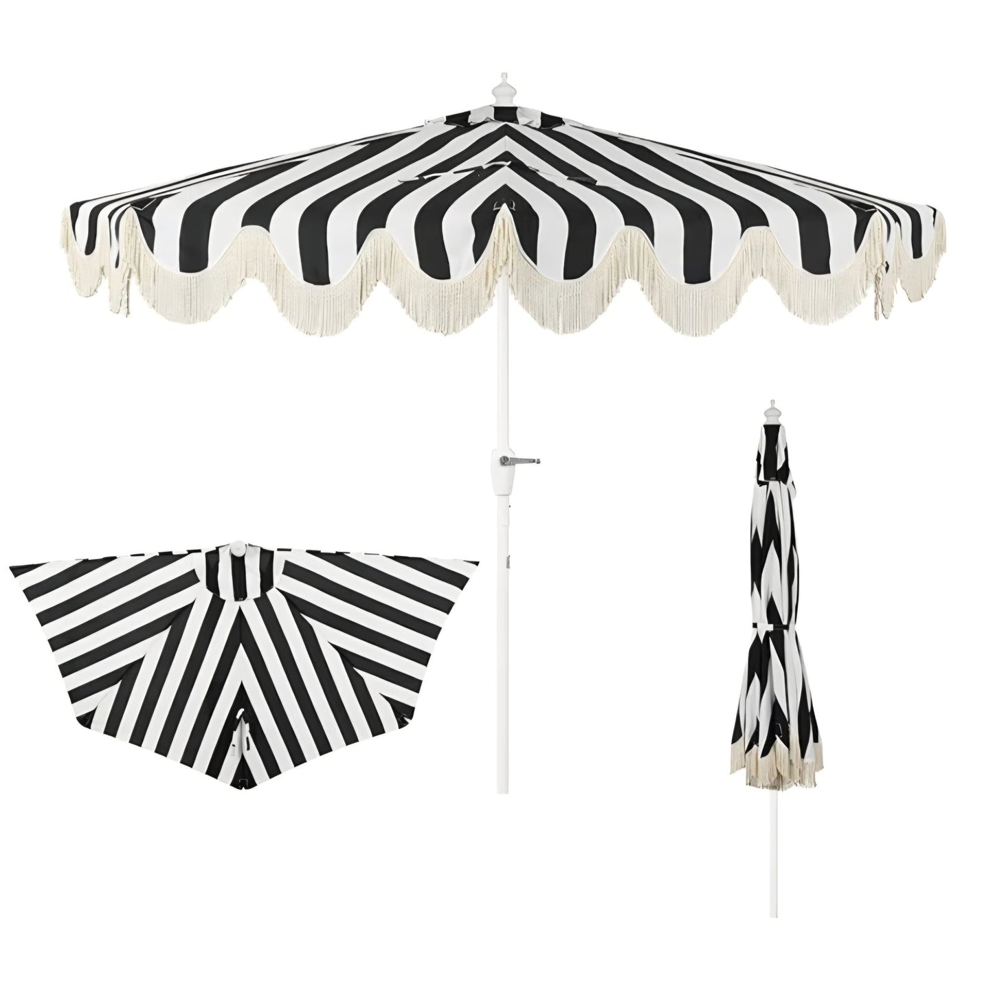 Half Umbrella UMB1201H Beverly 9 ft. Designer Classic Scalloped Fringe Market Patio with Crank