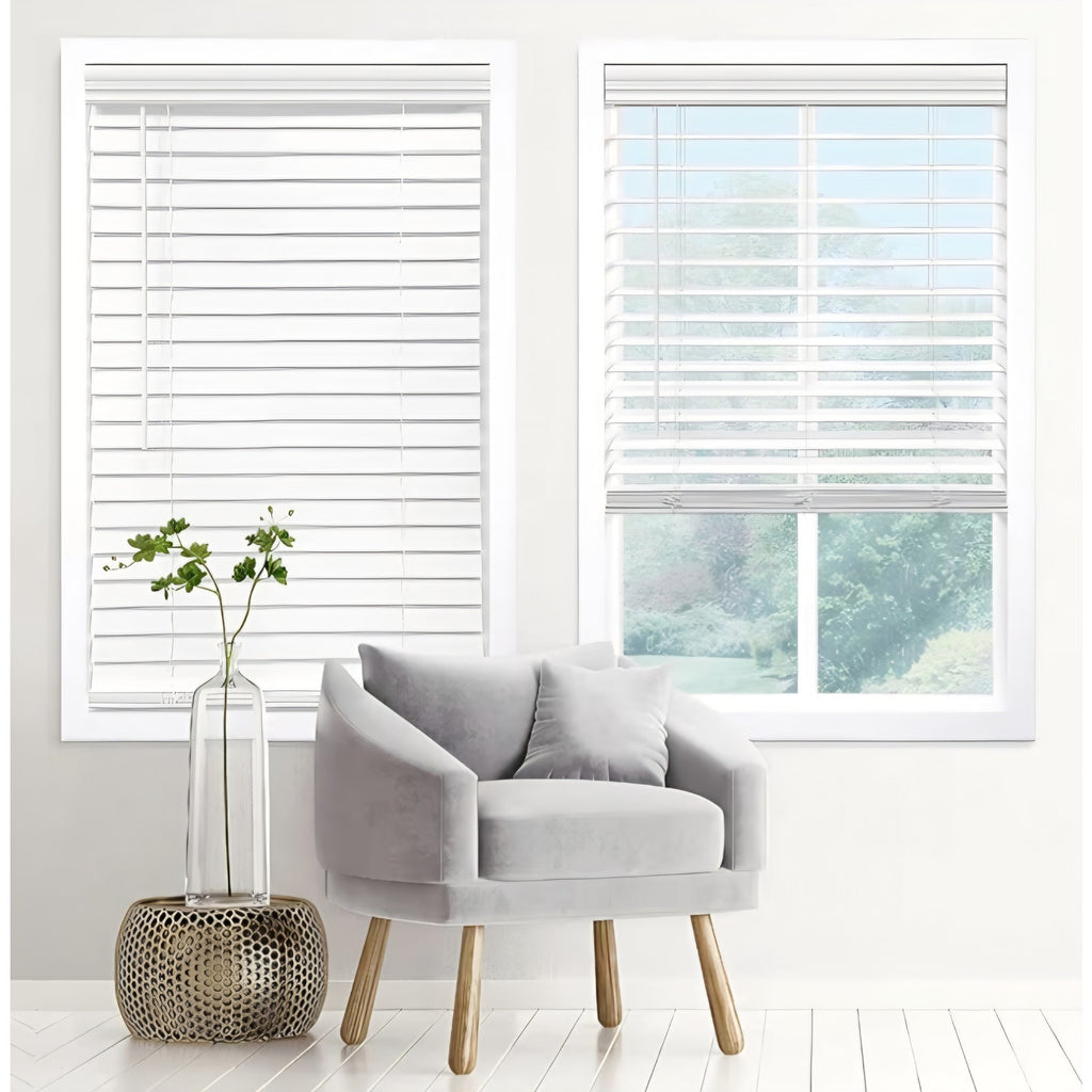 DEZ FURNISHINGS Cordless 2" Signature Faux Wood Blind, 56.5" W x 60" H, Embossed White