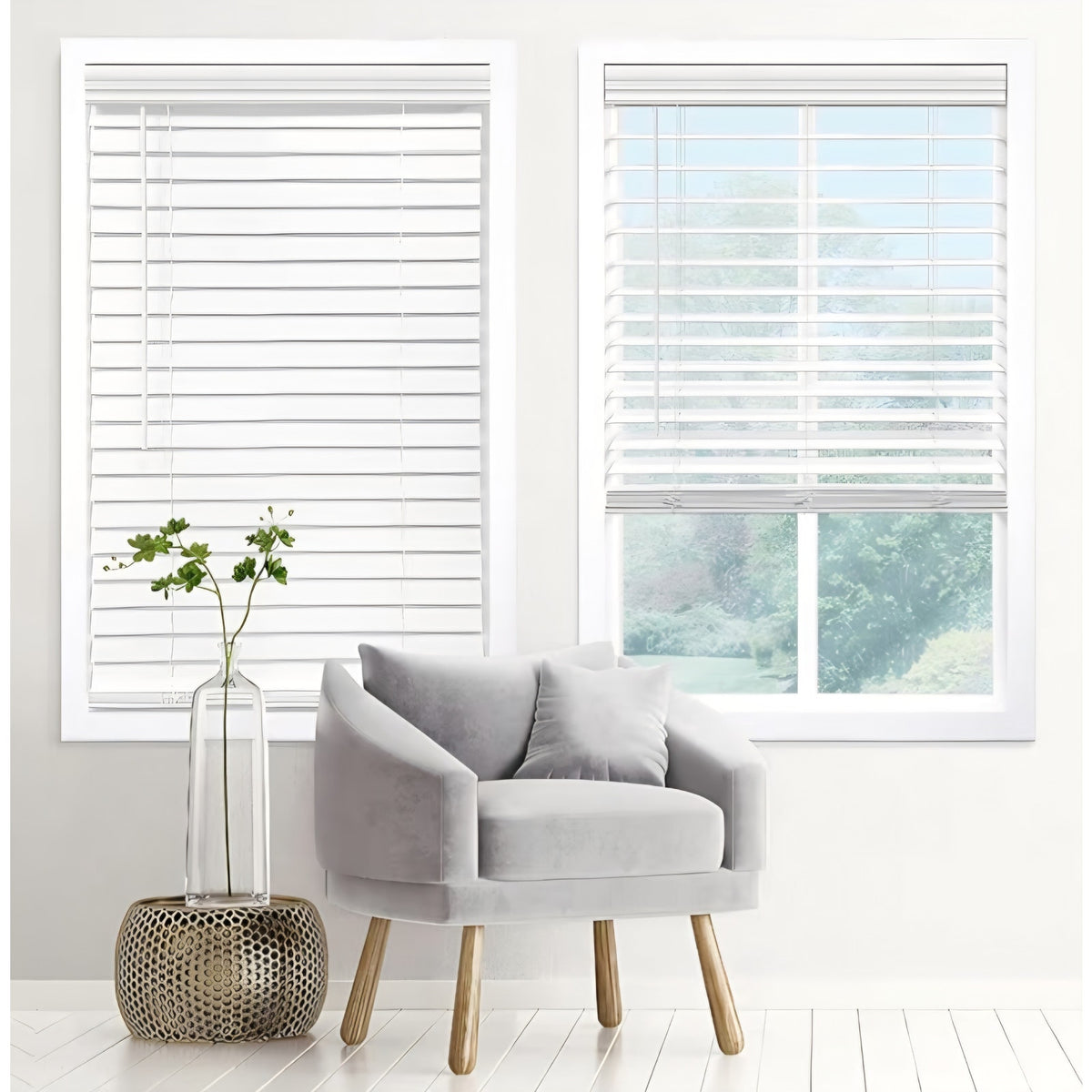 DEZ FURNISHINGS Cordless 2" Signature Faux Wood Blind, 56.5" W x 60" H, Embossed White