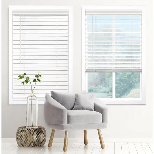 DEZ FURNISHINGS Cordless 2" Signature Faux Wood Blind, 56.5" W x 60" H, Embossed White