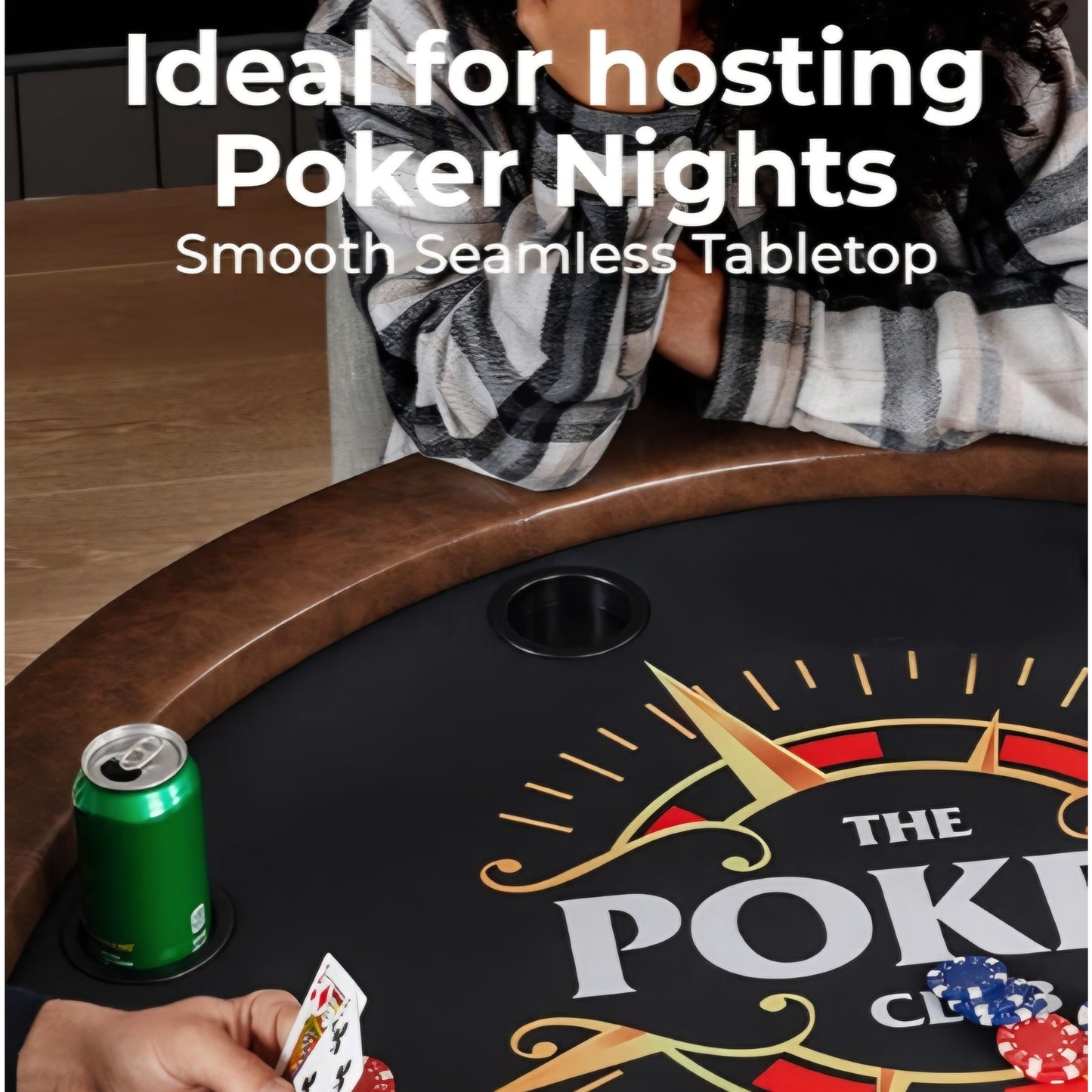 8- Player Round Foldable Poker Table, Casino Leisure Texas Holdem Table, w/ water Resistant Cushion