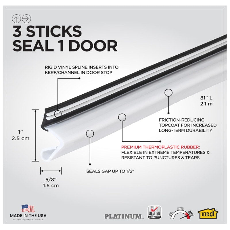 MD Building Platinum™ Door Seal for Top and Sides, White, 81in