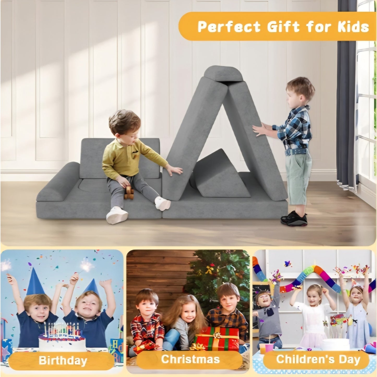 Modular Kids Play Couch 10PCS – Convertible Kids Sofa & Toddler Play Couch with DIY