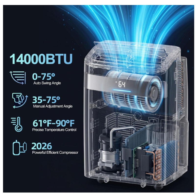 UTHFY 14,000 BTU Portable Air Conditioners, 4-In-1 Portable AC Unit With Dehumidifier/Cool/Fan
