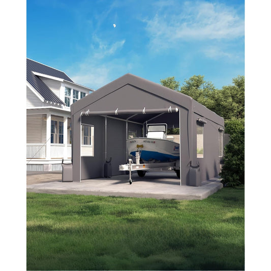 20'x10'x11' Heavy-Duty Portable Garage with Canopy, Front and Back Doors, Roll-Up Windows, Carport