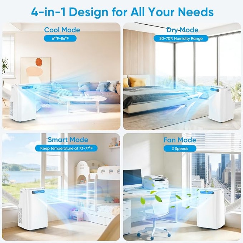 12000 BTU Portable Air Conditioners for Room Cooling up to 500 Sq Ft,  AC Unit with Dehumidifier Fan