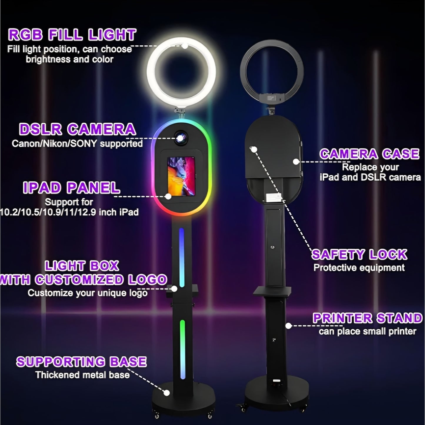Photo Booth Machine for iPad 10.2" 10.9" 11" 12.9" and Camera,2-in-1 Selfie Station