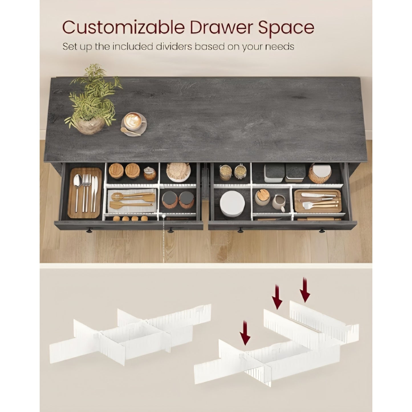 Buffet Cabinet, Coffee Bar Cabinet with 2 Drawers, Adjustable Shelves, Sideboard Storage