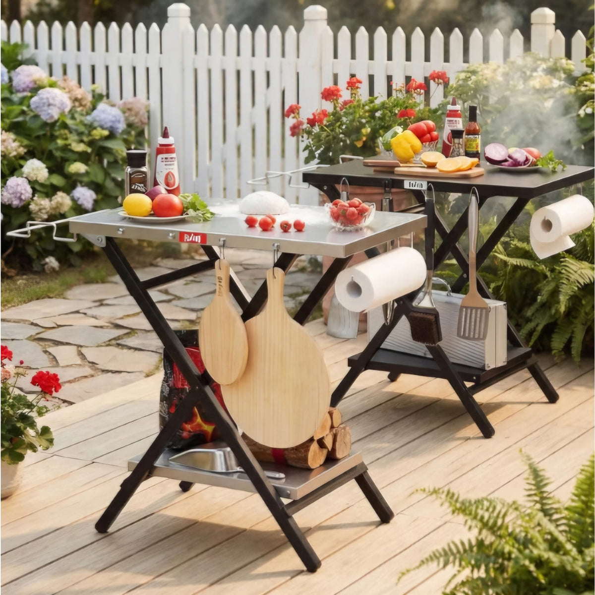 Feasto Outdoor Grill Table, Folding Prep Table, 30" x 24", Stainless Steel