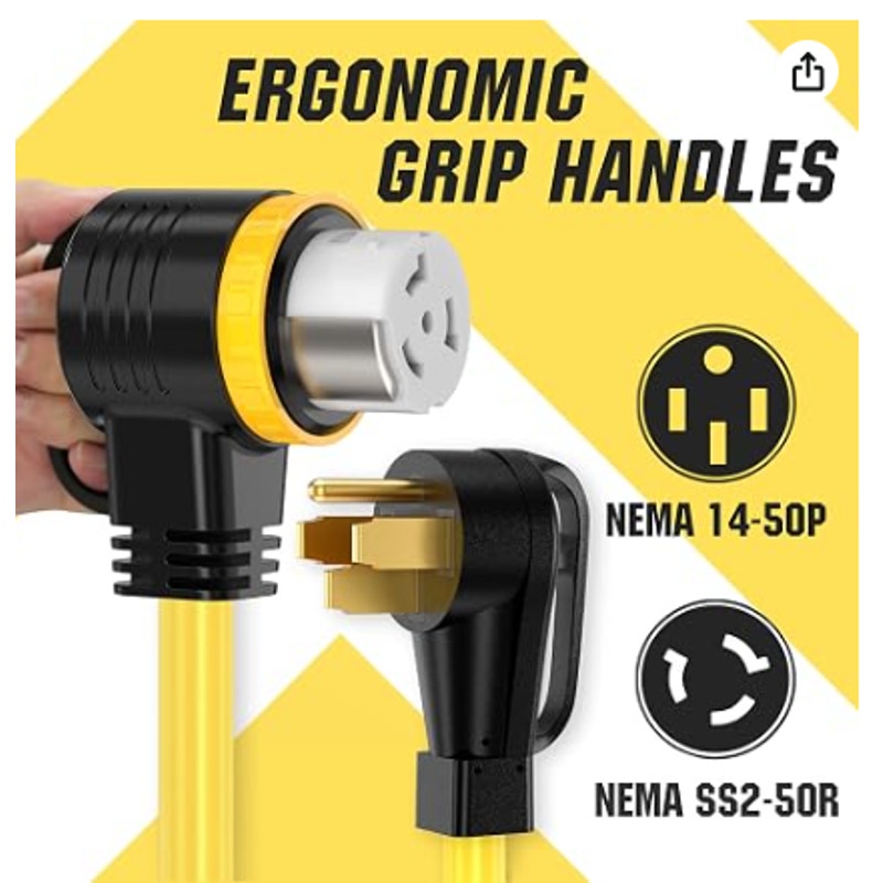 YOMILINK 100 Feet 50 Amp RV/Generator Cord, NEMA 14-50P to SS2-50R Lock 100% Copper Wire