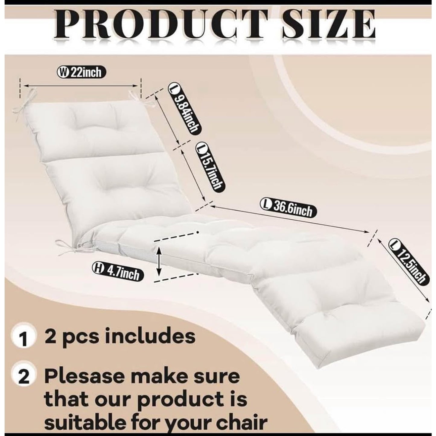 Kigley 2 Pcs Chaise Lounge Cushions 75 x 22 x 5 Inches Soft Lounge Chair Cushion Spring/Summer Seaso