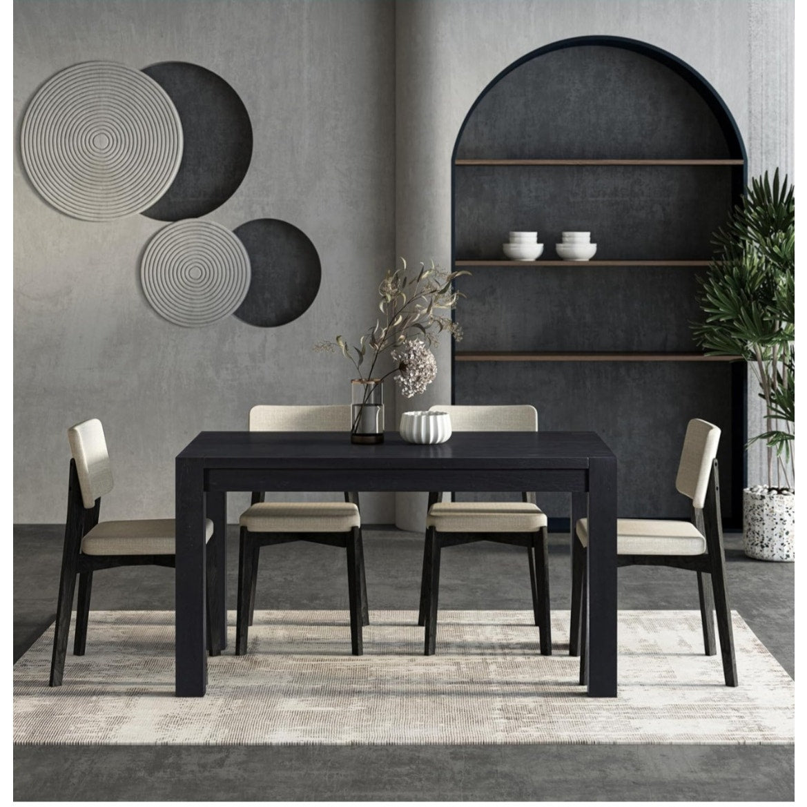 NTC Block 55 Inch Modern Farmhouse Dining Table, Rectangular Dinner Table for Dining Room,