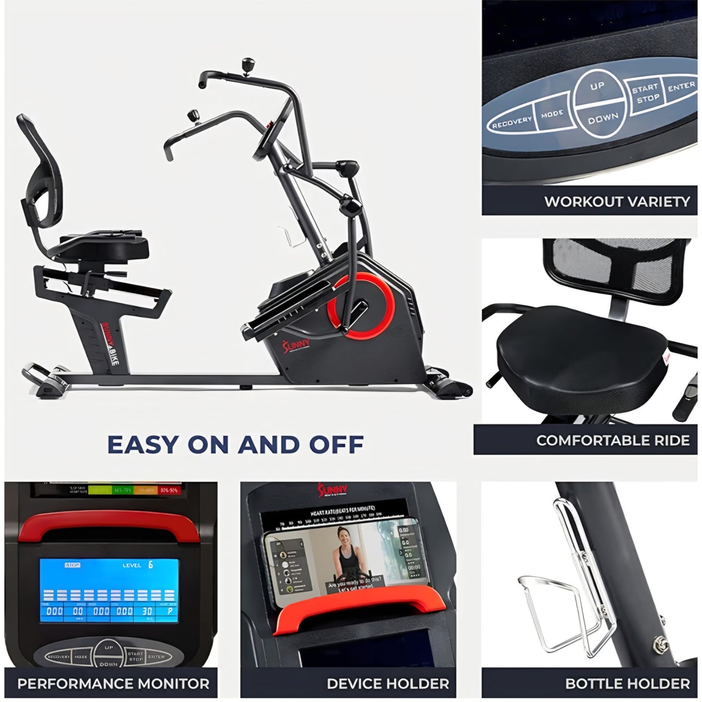 Sunny Health & Fitness Elite Recumbent Cross Trainer & Elliptical Machine with Arm Exercisers